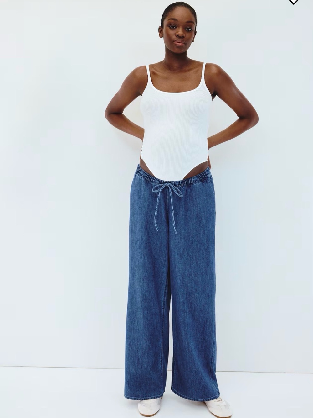 H&M Wide Leg Drawstring Jeans in Medium Blue - Maternity